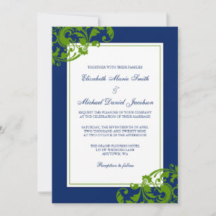 Invitación Boda de nudillos floridos azul y verde de la marin
