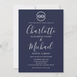 Invitación Boda de Nudo de Barco Naval Azul Blanco Escritura