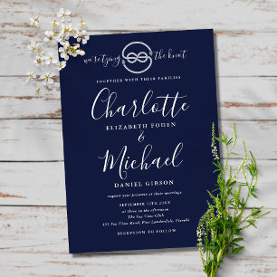 Invitación Boda de Nudo Náutico Azul Marino Script