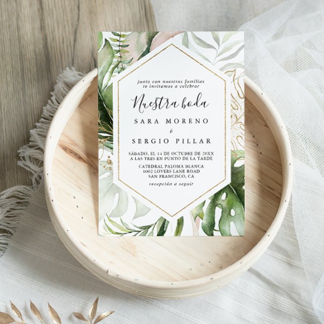 Invitación Boda de Nuestra Boda de Oro Geométrico Tropical Ve (Subido por el creador)