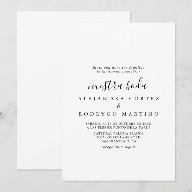 Invitación Boda de Nuestra Boda en blanco y negro (Anverso / Reverso)