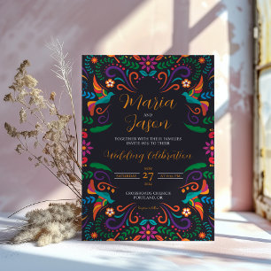 Invitación Boda de Nuestra Boda, floral de color negro mexica