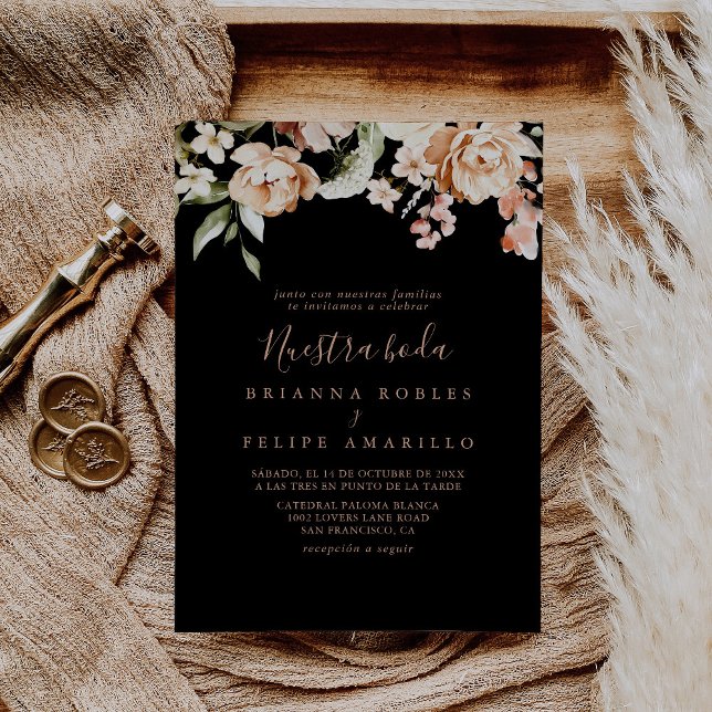 Invitación Boda de Nuestra Boda, floral real y formal negra (Subido por el creador)