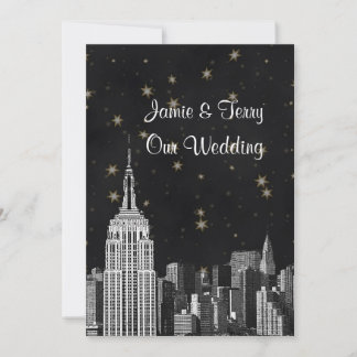 Invitación Boda de NYC ESB Silueta Grabada Estrella Negra