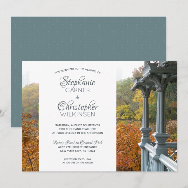 Invitación Boda de NYC Ladies Pavilion Autumn Central Park (Anverso / Reverso)