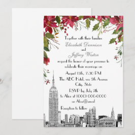 Invitación Boda de NYC Skyline ESB Etch Holly Poinsettia