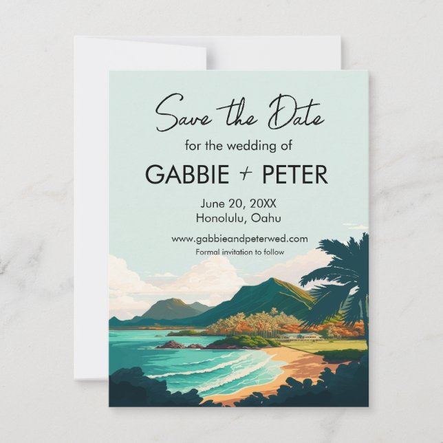 Invitación Boda de Oahu Hawaii Beach Save the Date (Anverso)