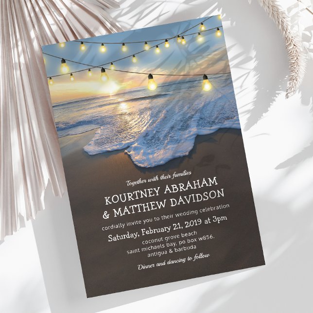 Invitación Boda de Ocean Beach Seaside String Lights (Subido por el creador)