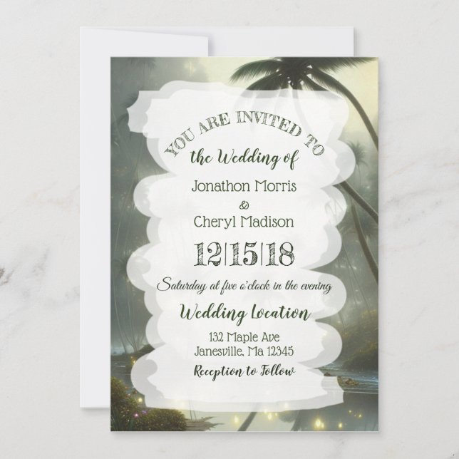Invitación Boda de Océano y Palmeras (Anverso)