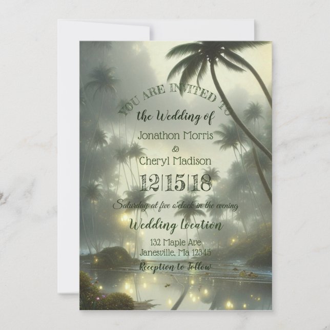 Invitación Boda de Océano y Palmeras (Anverso)