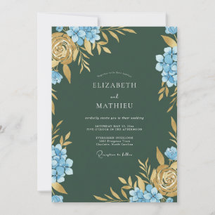 Invitación Boda de Ochre Cornflower Hortensia Eucalipto