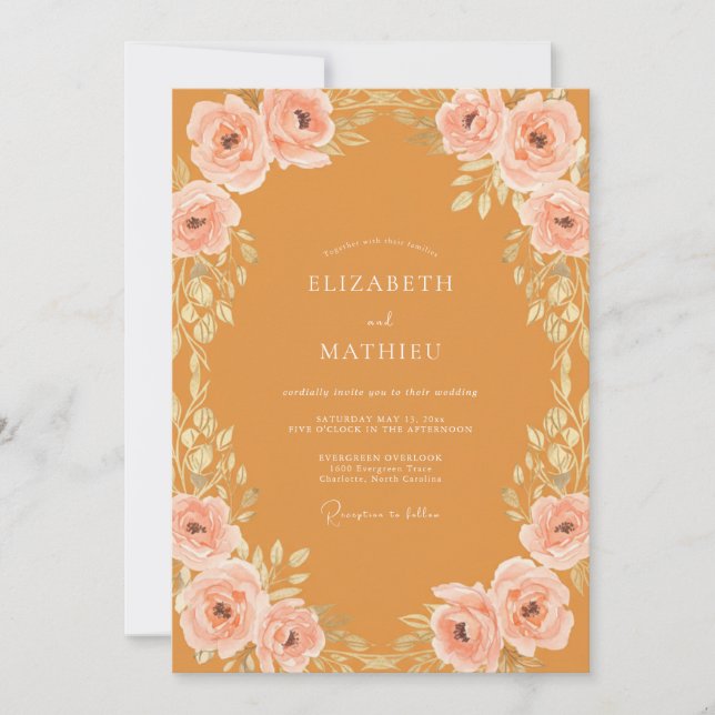 Invitación Boda de Ocra Melocotón Peonía (Anverso)