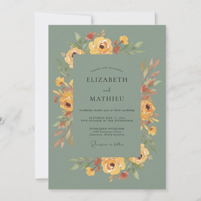 Invitación Boda de Ocra Oliva Peonía (Anverso)