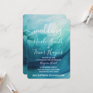 Invitación Boda de olas de acuarela azul turquesa personaliza