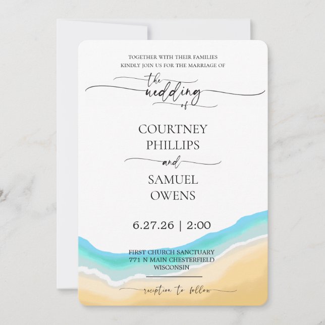 Invitación Boda de olas del océano elegante (Anverso)