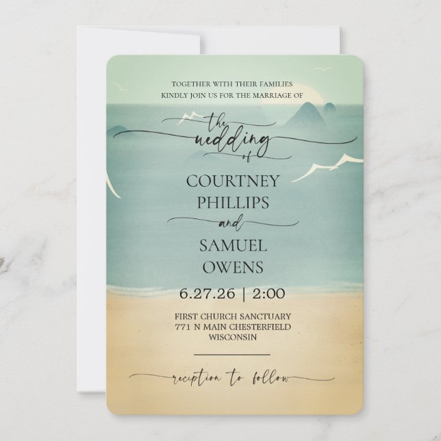 Invitación Boda de olas del océano elegante (Anverso)