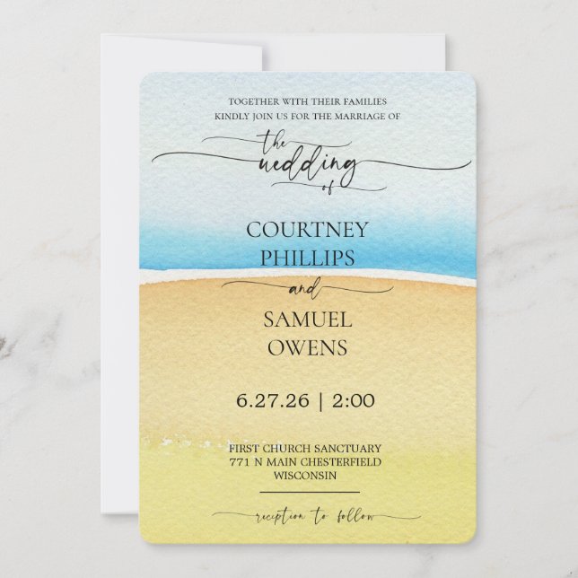 Invitación Boda de olas del océano elegante (Anverso)