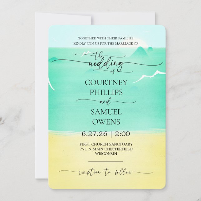 Invitación Boda de olas del océano elegante (Anverso)