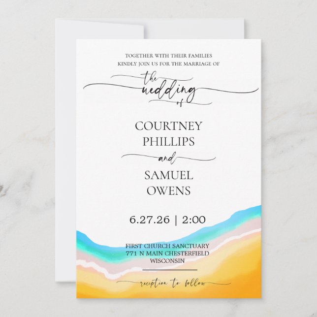 Invitación Boda de olas del océano elegante (Anverso)