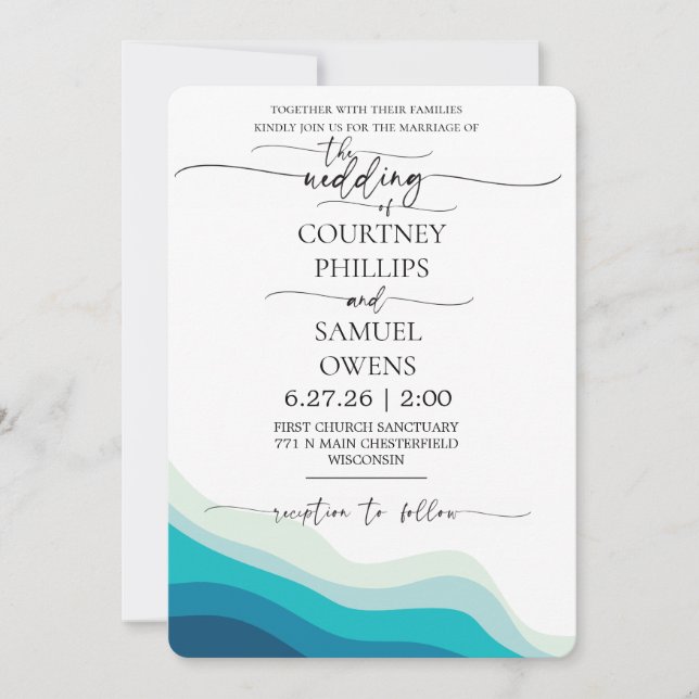 Invitación Boda de olas del océano elegante (Anverso)