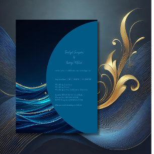 Invitación Boda de Olas Oceánicas con Acento Dorado