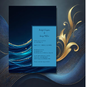 Invitación Boda de Olas Oceánicas con Acento Dorado