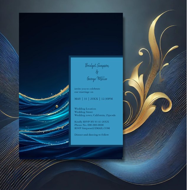 Invitación Boda de Olas Oceánicas con Acento Dorado (Subido por el creador)