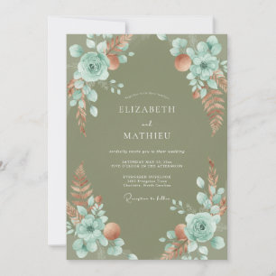 Invitación Boda de oliva aqua pampas eucalipto