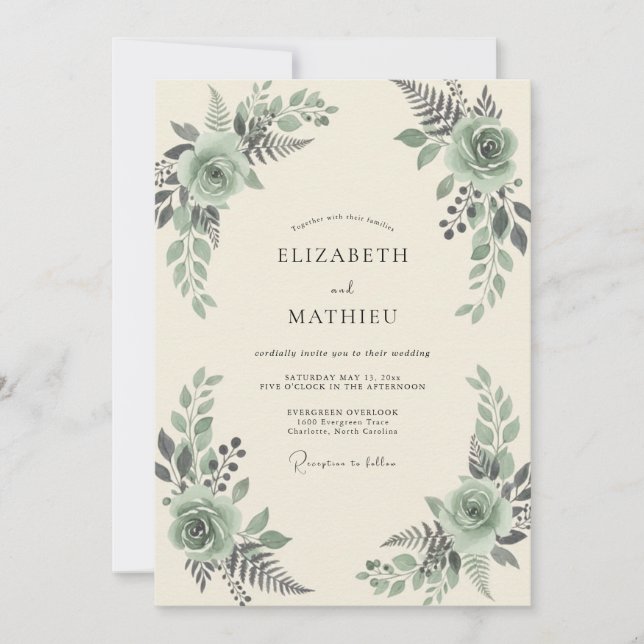 Invitación Boda de Oliva Celadón Helecho (Anverso)