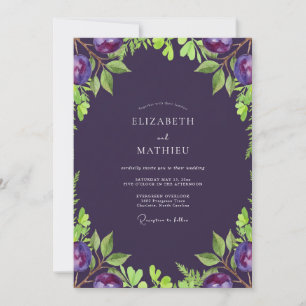 Invitación Boda de oliva suave eucalipto púrpura profundo