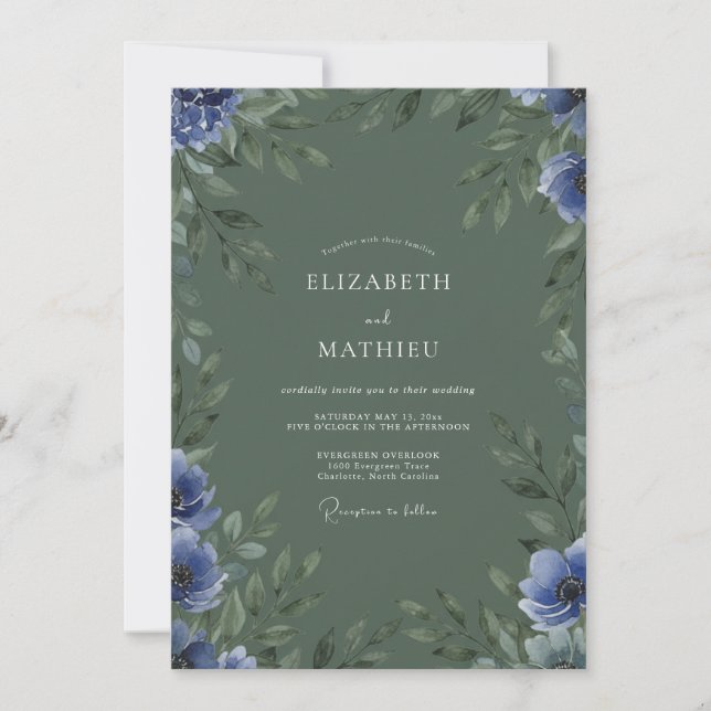 Invitación Boda de olivo aciano eucalipto (Anverso)