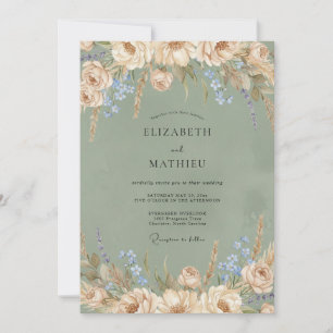 Invitación Boda de olivo champán prado eucalipto