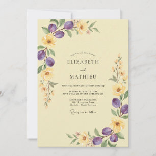 Invitación Boda de olivo de eucalipto ciruela amarillo pálido
