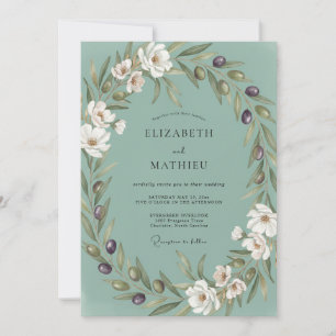 Invitación Boda de olivo eucalipto azul verdoso polvoriento