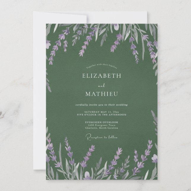 Invitación Boda de olivo lavanda eucalipto (Anverso)