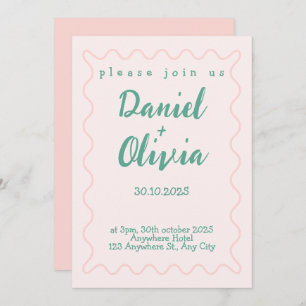Invitación Boda de onda rosa y verde