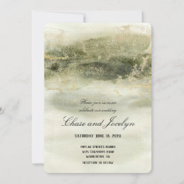 Invitación Boda de ondas acuáticas Gold y Sage