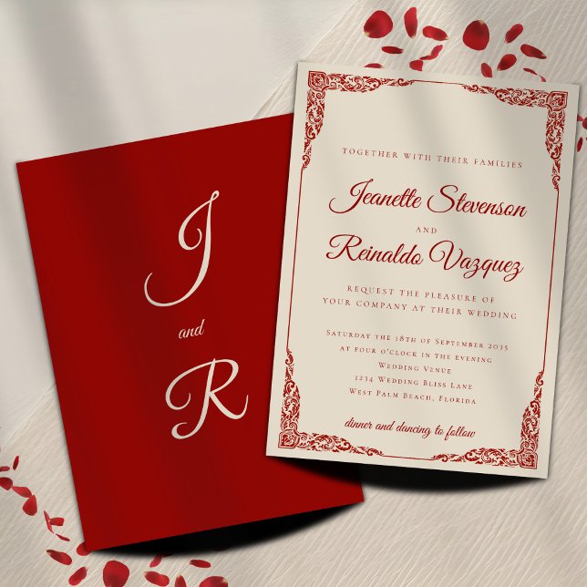 Invitación Boda de Ópera Barroca Ornata de Rojo Intenso y Mar (Subido por el creador)