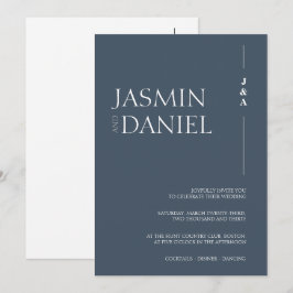 Invitación Boda de Opulencia Azul Real con Iniciales Monogram