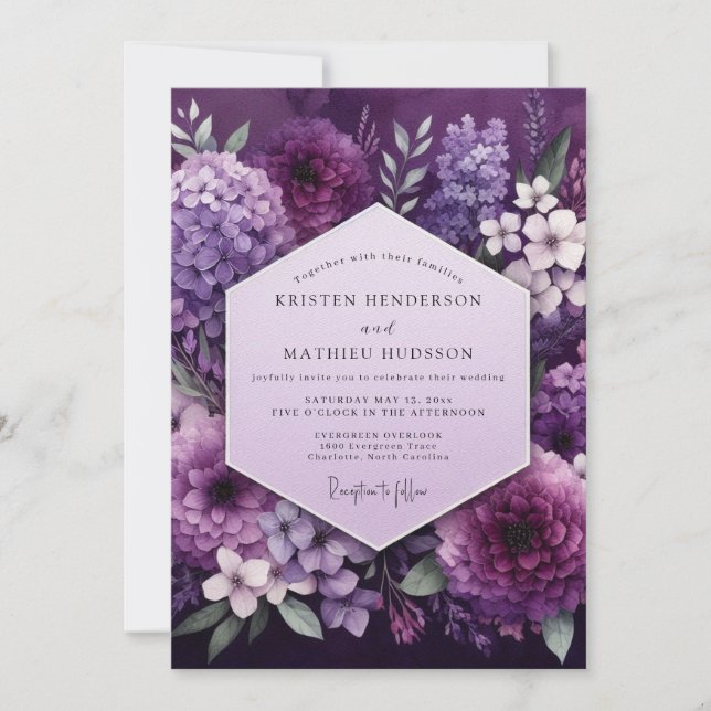 Invitación Boda de Opulencia Botánica Ciruela (Anverso)