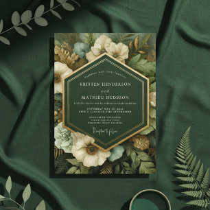 Invitación Boda de Opulencia Botánica Verde Profundo