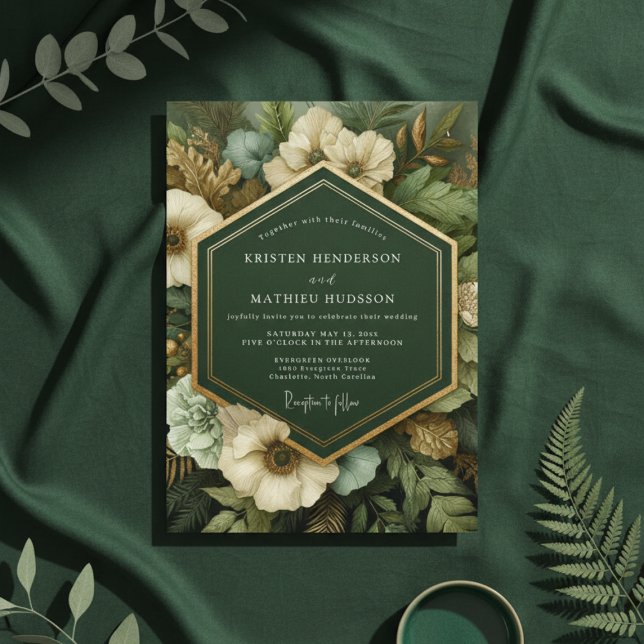 Invitación Boda de Opulencia Botánica Verde Profundo (Subido por el creador)