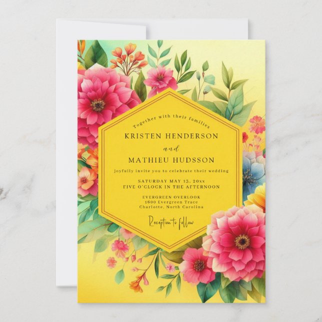 Invitación Boda de Opulencia de Floración Amarilla (Anverso)