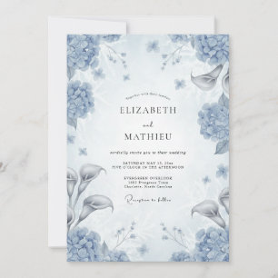Invitación Boda de Opulencia Floral Azul Polvoriento