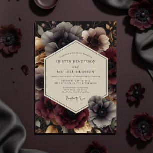 Invitación Boda de Opulencia Floral Ciruela Moody