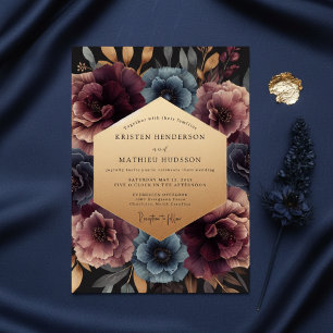 Invitación Boda de Opulencia Floral Ciruela Profunda