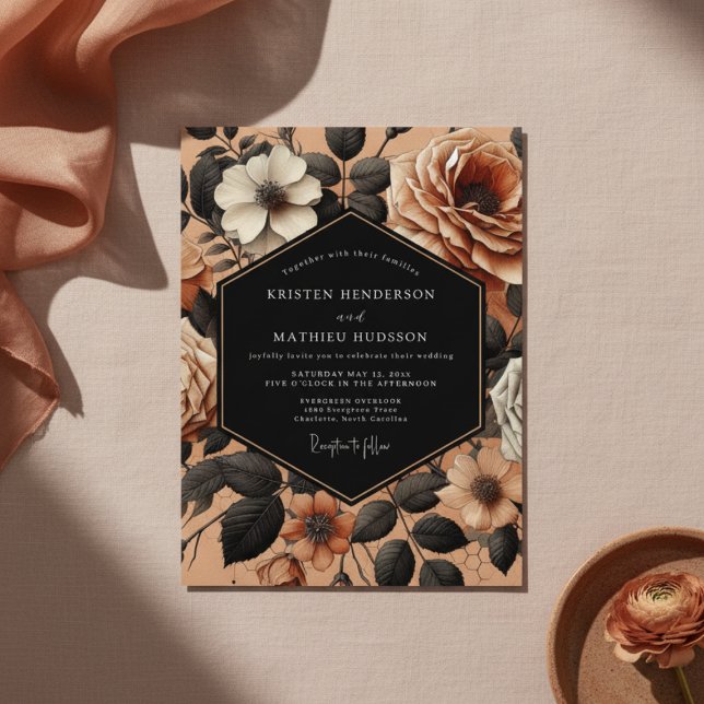 Invitación Boda de Opulencia Floral Naranja Quemada (Subido por el creador)