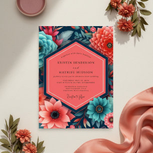 Invitación Boda de Opulencia Floral Teal