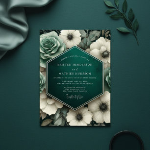 Invitación Boda de Opulencia Floral Teal Malhumorada