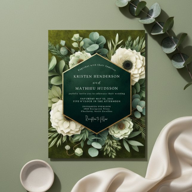 Invitación Boda de Opulencia Floral Verde Profundo (Subido por el creador)